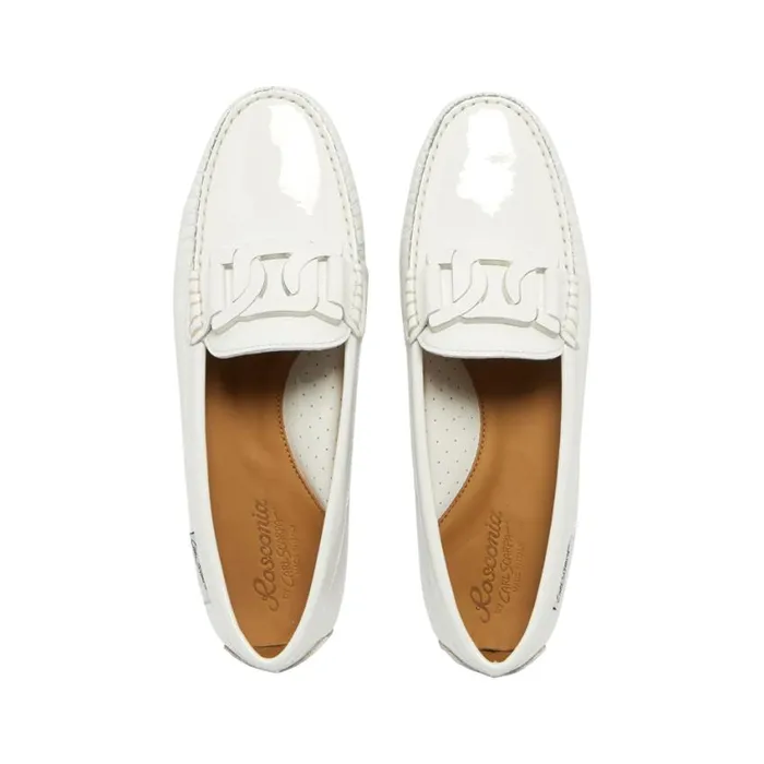 Carl Scarpa Martedi White Patent Leather Driving Loafers Women Bestselling
