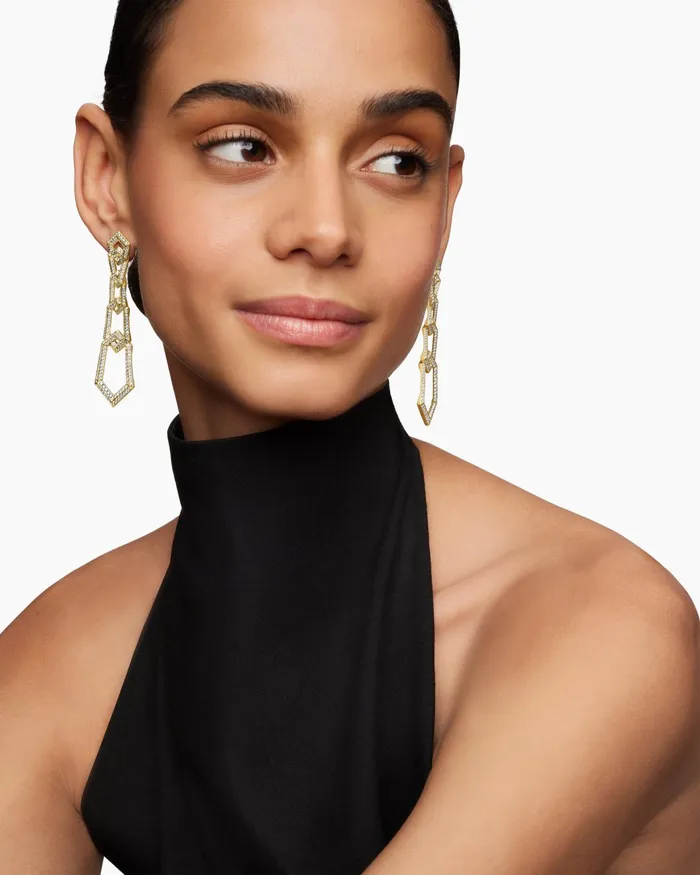 Carlyle Linked Drop Earrings In 18K Yellow Gold With Diamonds 74mm Women David Yurman Drop Carlyle Linked Drop Earrings In 18K Yellow Gold With Diamonds 74mm Women David Yurman Drop