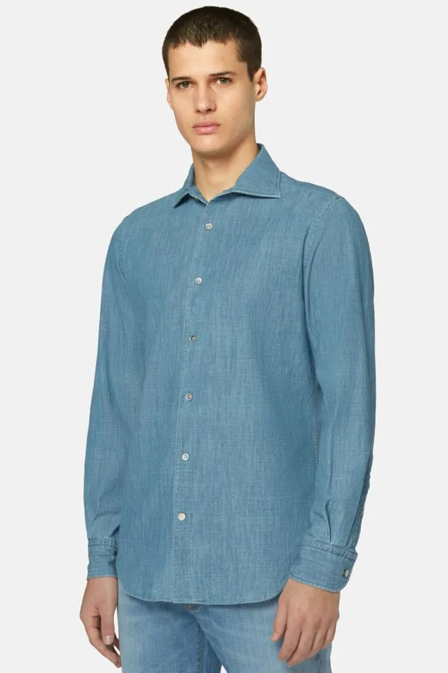 Casual Shirts Men Boggi Milano Regular Fit Cotton Denim Shirt Indigo Casual Shirts Men Boggi Milano Regular Fit Cotton Denim Shirt Indigo