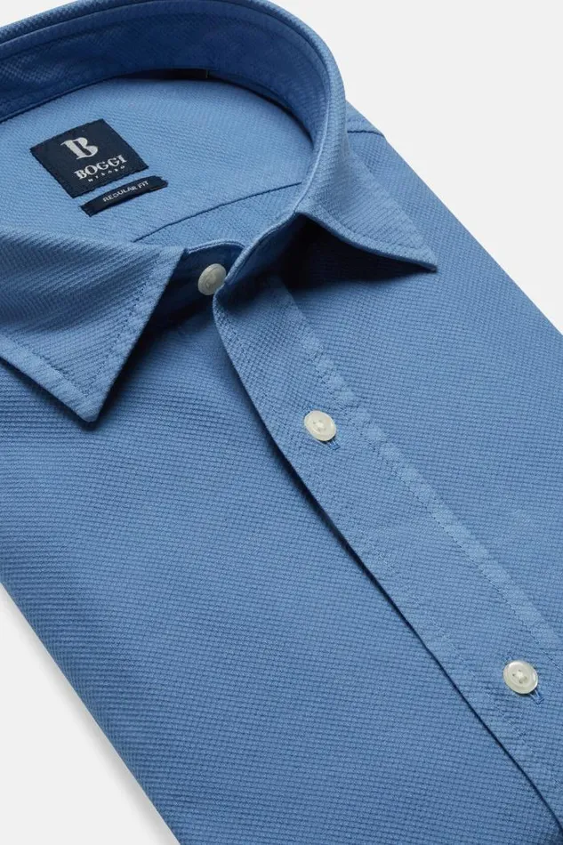 Casual Shirts Men Boggi Milano Regular Fit Turquoise Cotton Shirt Turquoise