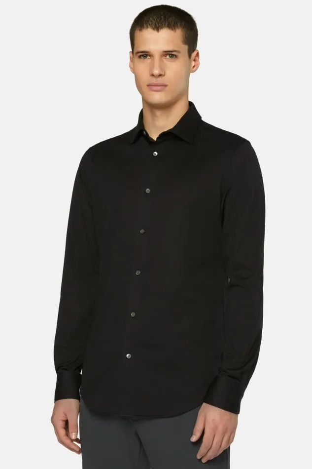 Casual Shirts Men Boggi Milano Slim Fit Black Shirt In Cotton And COOLMAX Black