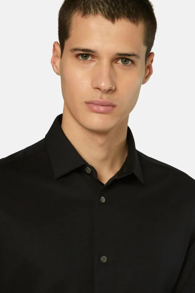 Casual Shirts Men Boggi Milano Slim Fit Black Shirt In Cotton And COOLMAX Black