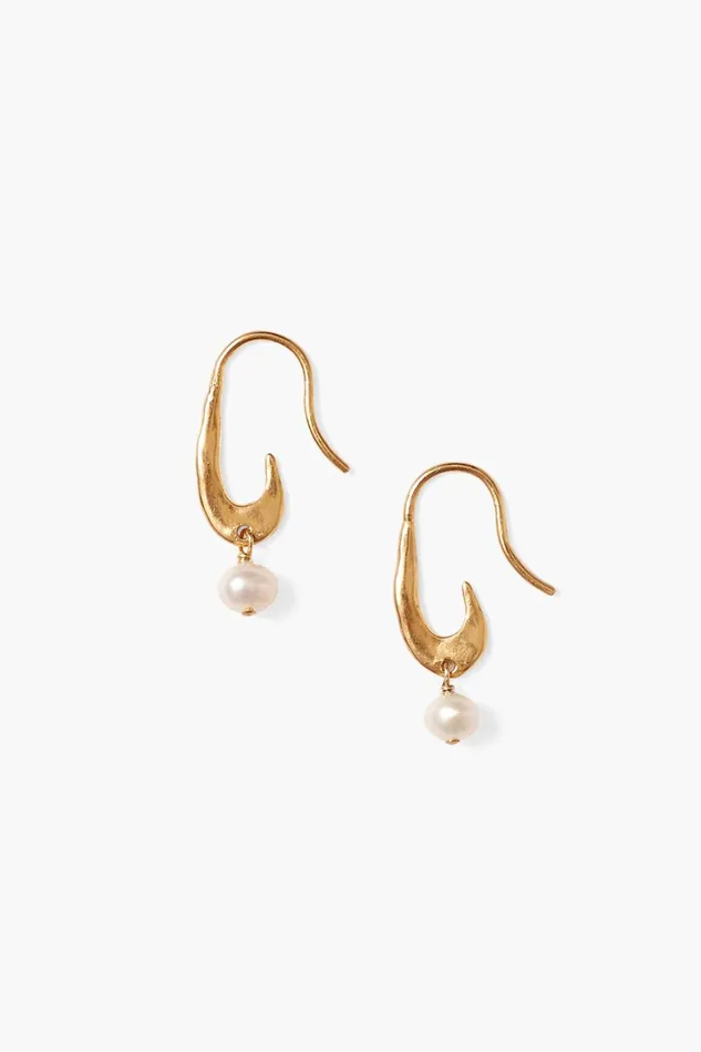 Chan Luu Earrings Women Gala Crescent Pearl Earrings Mini Gold