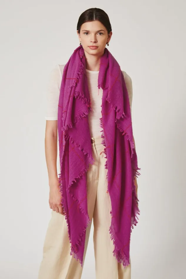 Chan Luu Scarves Women 100 Cashmere Scarf Hyacinth Windowpane