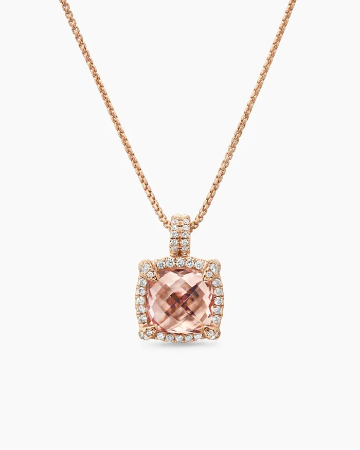 Chatelaine Pav Bezel Pendant Necklace In 18K Rose Gold With Morganite And Diamonds 9mm Women David Yurman Pendant Chatelaine Pav Bezel Pendant Necklace In 18K Rose Gold With Morganite And Diamonds 9mm Women David Yurman Pendant