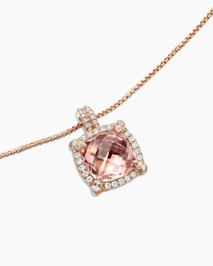 Chatelaine Pav Bezel Pendant Necklace In 18K Rose Gold With Morganite And Diamonds 9mm Women David Yurman Pendant Chatelaine Pav Bezel Pendant Necklace In 18K Rose Gold With Morganite And Diamonds 9mm Women David Yurman Pendant