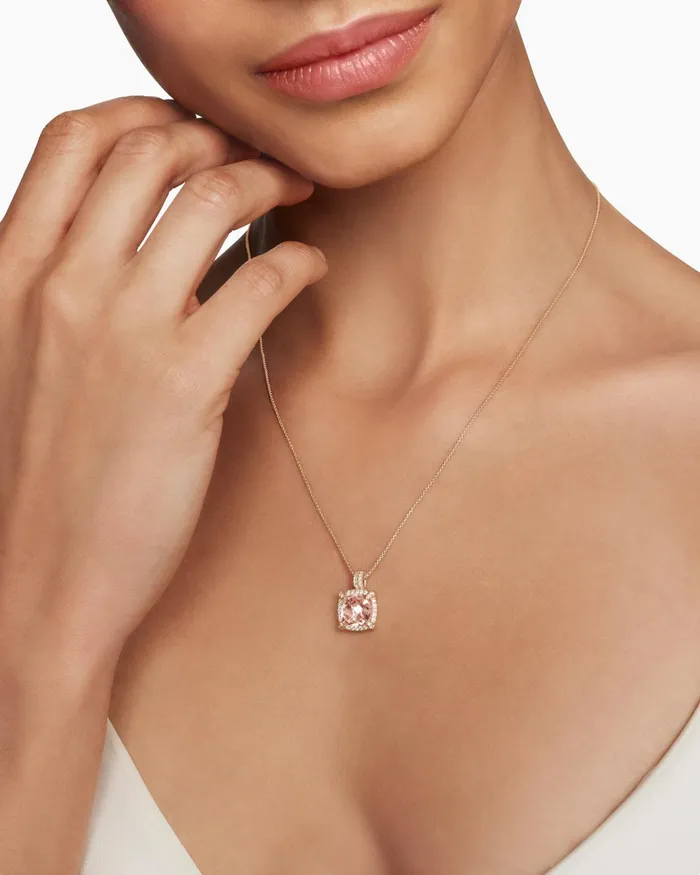 Chatelaine Pav Bezel Pendant Necklace In 18K Rose Gold With Morganite And Diamonds 9mm Women David Yurman Pendant Chatelaine Pav Bezel Pendant Necklace In 18K Rose Gold With Morganite And Diamonds 9mm Women David Yurman Pendant