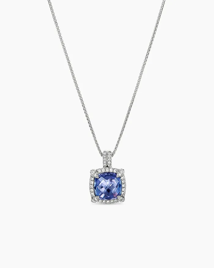 Chatelaine Pav Bezel Pendant Necklace In 18K White Gold With Tanzanite And Diamonds 9mm Women David Yurman Pendant Chatelaine Pav Bezel Pendant Necklace In 18K White Gold With Tanzanite And Diamonds 9mm Women David Yurman Pendant