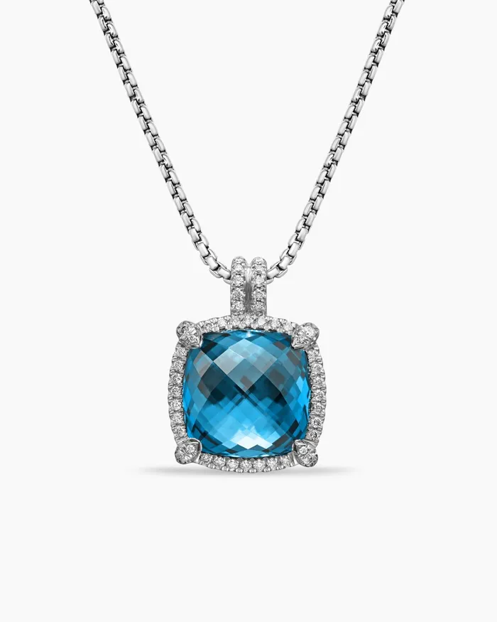 Chatelaine Pav Bezel Pendant Necklace In Sterling Silver With Hampton Blue Topaz And Diamonds 14mm Women David Yurman Pendant Chatelaine Pav Bezel Pendant Necklace In Sterling Silver With Hampton Blue Topaz And Diamonds 14mm Women David Yurman Pendant