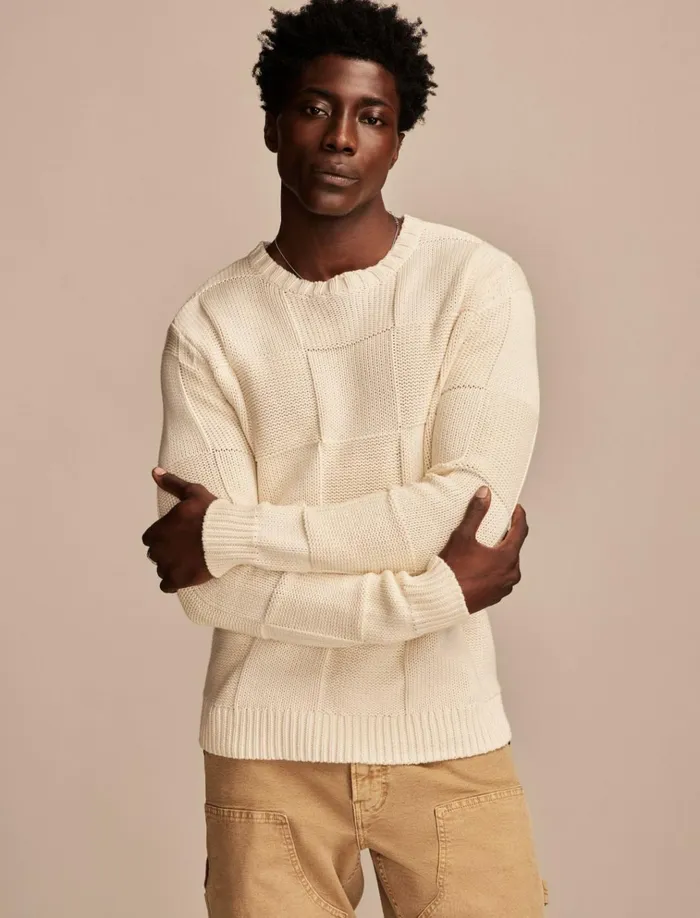 Check Stitch Crew Neck Sweater Tofu Men Lucky Brand Sweaters