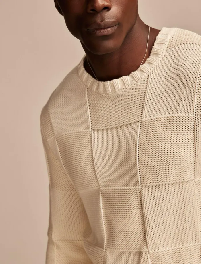 Check Stitch Crew Neck Sweater Tofu Men Lucky Brand Sweaters