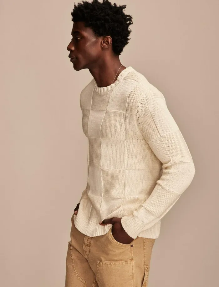Check Stitch Crew Neck Sweater Tofu Men Lucky Brand Sweaters