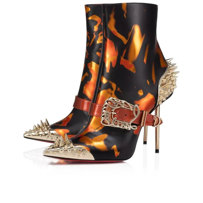 Christian Louboutin Boots Women Pic Booty 100 Mm Low Boots 8211 Specchio Leather On Fire And Iridescent Patent Leather 8211 Rodeo