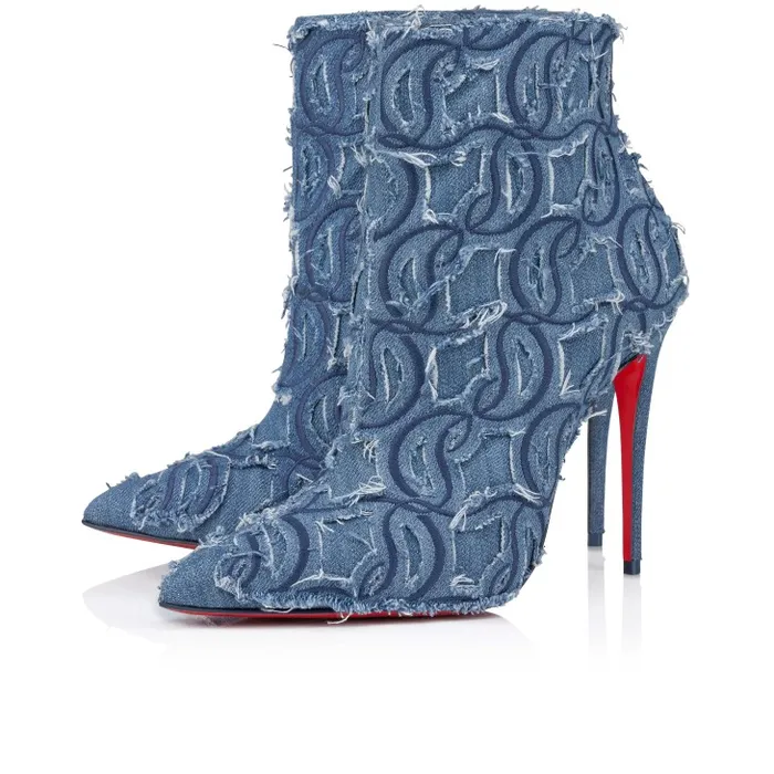 Christian Louboutin Boots Women So Kate Booty Toile Denim Brod 100 Mm Low Boots 8211 Denim Embroidered 8211 Denim