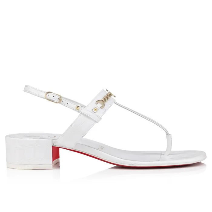 Christian Louboutin Flats and Loafers Women MJ Thong 25 Mm Mules 8211 Alligator Embossed Calf Leather 8211 White
