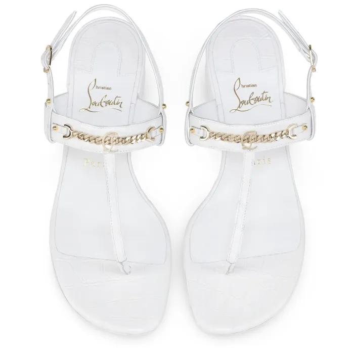 Christian Louboutin Flats and Loafers Women MJ Thong 25 Mm Mules 8211 Alligator Embossed Calf Leather 8211 White