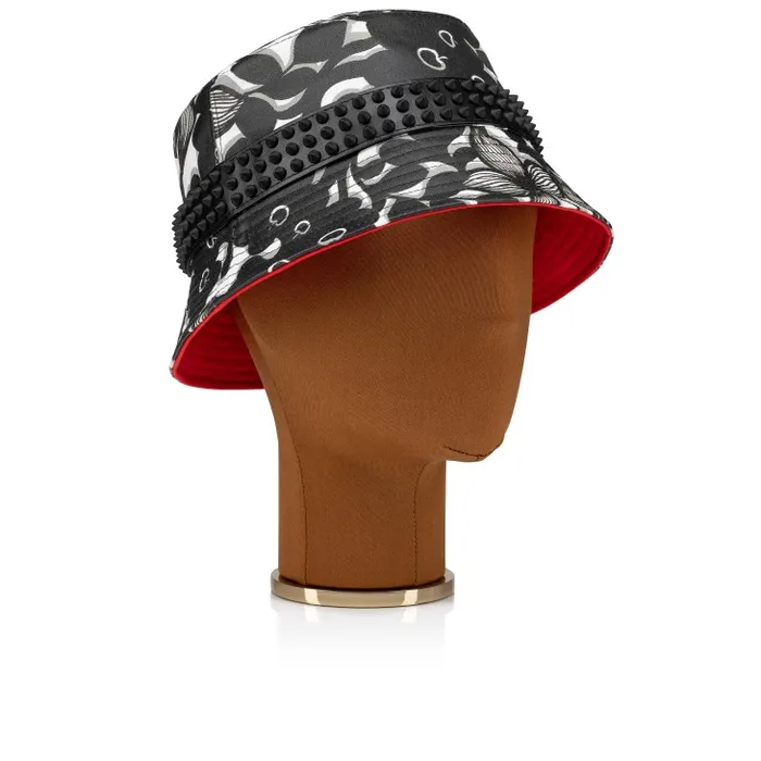 Christian Louboutin Hats WomenMen Bobino Spikes Bucket Hat 8211 Petunia Printed Cotton And Spikes 8211 Black