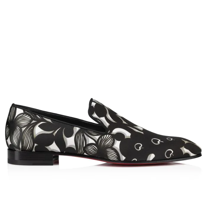 Christian Louboutin Loafers and Moccasins Men Dandelion Loafers 8211 Petunia Printed Crepe Satin 8211 Black