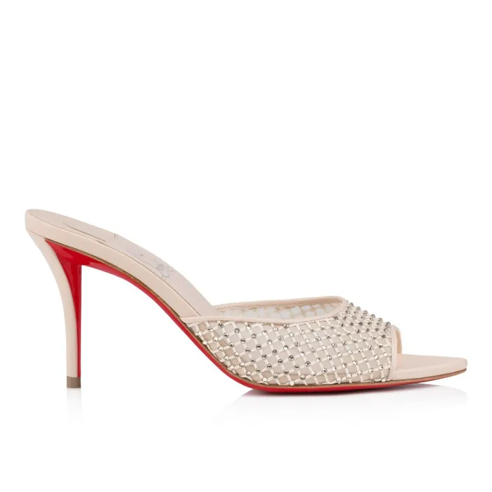 Christian Louboutin Sandals and Slides Women Apostropha Mule Mesh Strass 80 Mm Mules 8211 Mesh Nappa Leather And Strass 8211 Leche
