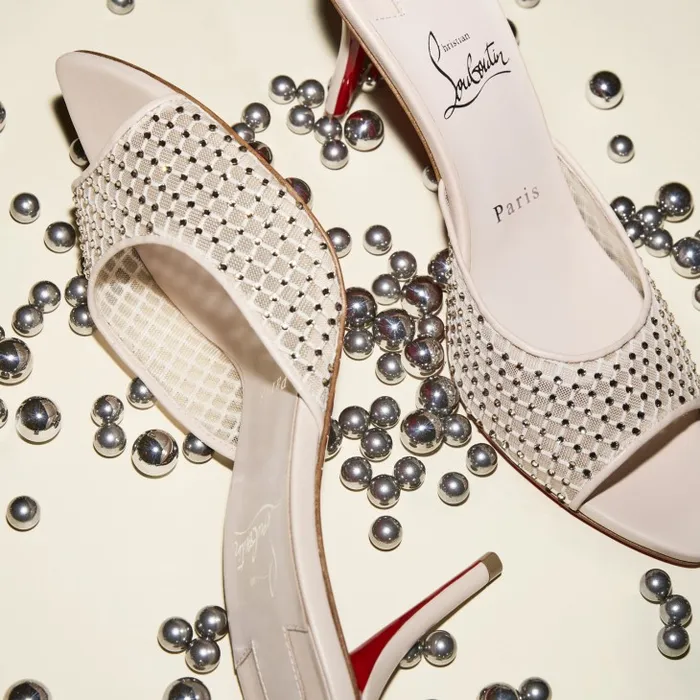 Christian Louboutin Sandals and Slides Women Apostropha Mule Mesh Strass 80 Mm Mules 8211 Mesh Nappa Leather And Strass 8211 Leche