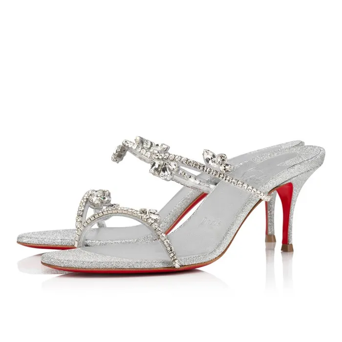 Christian Louboutin Sandals and Slides Women Just Queen 70 Mm Sandals 8211 Glittered Calf Leather And PVC 8211 Silver Christian Louboutin Sandals and Slides Women Just Queen 70 Mm Sandals 8211 Glittered Calf Leather And PVC 8211 Silver