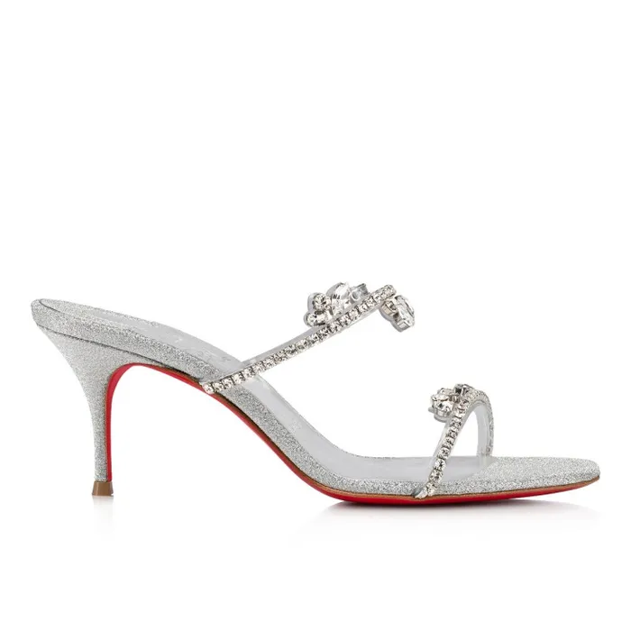 Christian Louboutin Sandals and Slides Women Just Queen 70 Mm Sandals 8211 Glittered Calf Leather And PVC 8211 Silver