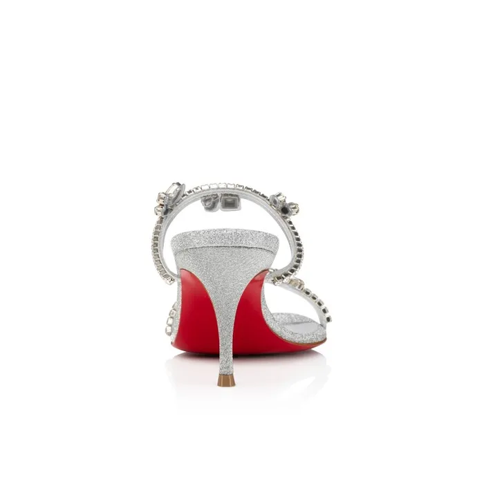 Christian Louboutin Sandals and Slides Women Just Queen 70 Mm Sandals 8211 Glittered Calf Leather And PVC 8211 Silver