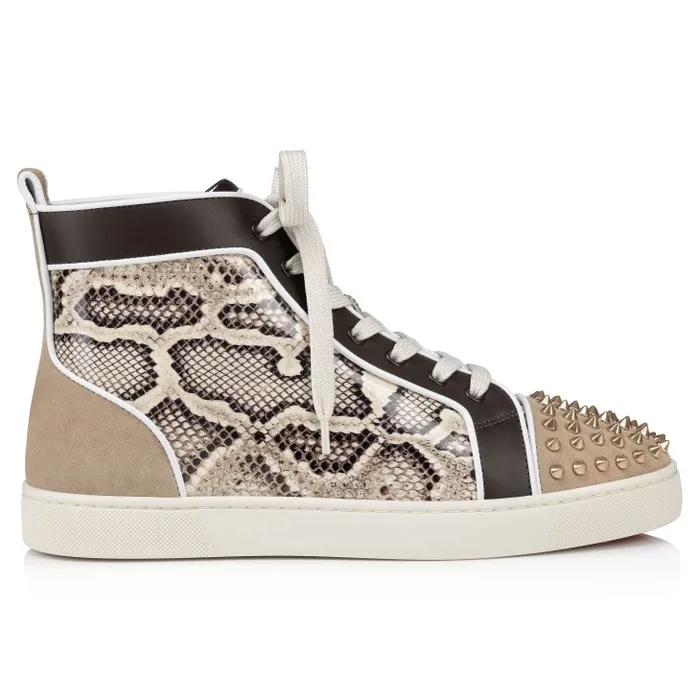 Christian Louboutin Sneakers Men Lou Spikes Orlato Hightop Sneakers 8211 Veau Velours Patent Calf Leather Snake Printed And Spikes 8211 Saharienne