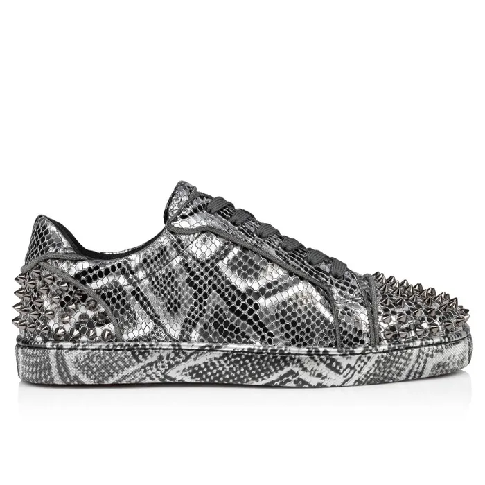 Christian Louboutin Sneakers Men Seavaste 2 Sneakers 8211 Snake Printed Calf Leather And Spikes 8211 Silver
