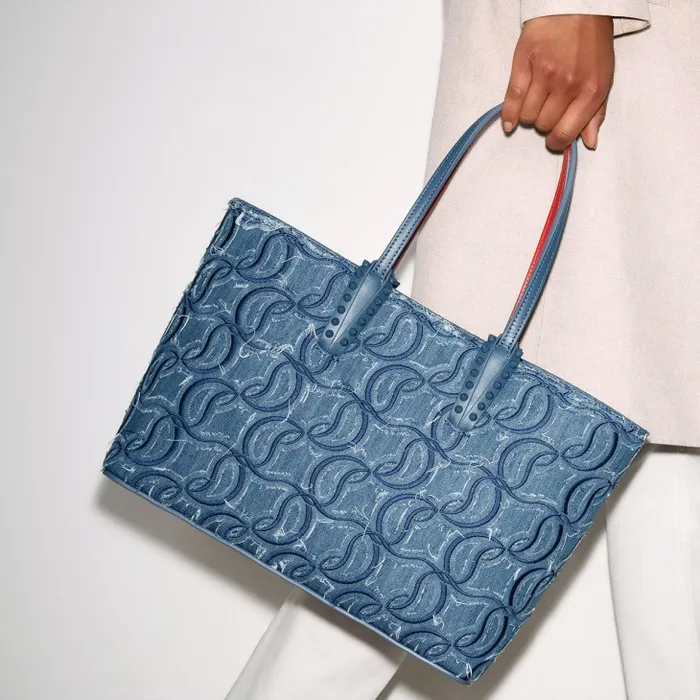 Christian Louboutin Totes Women Cabata Small Tote Bag 8211 Denim Embroidered 8211 Blue Christian Louboutin Totes Women Cabata Small Tote Bag 8211 Denim Embroidered 8211 Blue