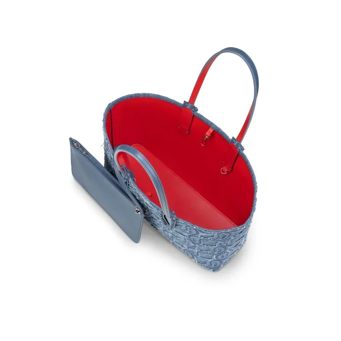 Christian Louboutin Totes Women Cabata Small Tote Bag 8211 Denim Embroidered 8211 Blue