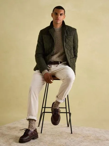 Coats and Jackets Men Joules Green Diamond Quilted Blazer