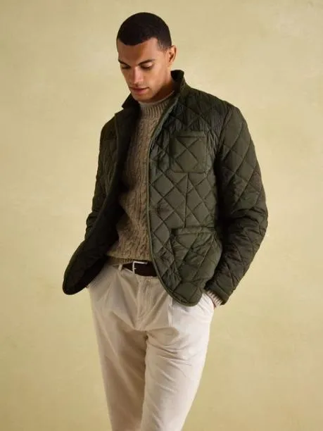 Coats and Jackets Men Joules Green Diamond Quilted Blazer