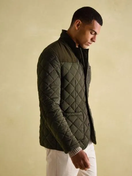 Coats and Jackets Men Joules Green Diamond Quilted Blazer