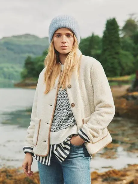Coats and Jackets Women Joules Cream Button Down Fleece Jacket