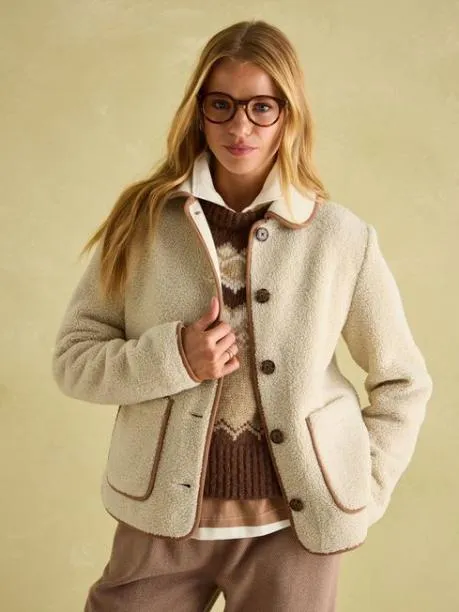 Coats and Jackets Women Joules Cream Button Down Fleece Jacket