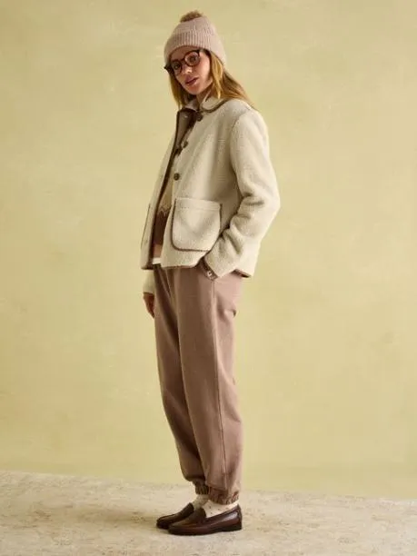 Coats and Jackets Women Joules Cream Button Down Fleece Jacket