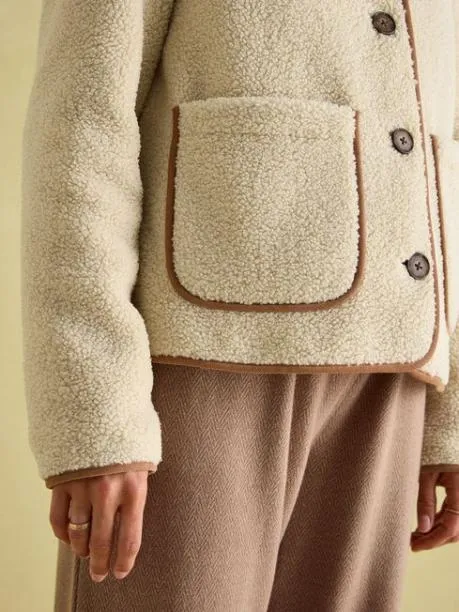 Coats and Jackets Women Joules Cream Button Down Fleece Jacket