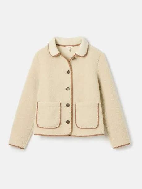 Coats and Jackets Women Joules Cream Button Down Fleece Jacket