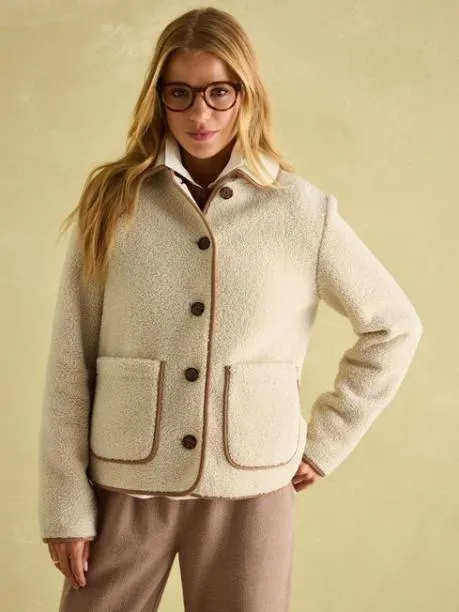 Coats and Jackets Women Joules Cream Button Down Fleece Jacket