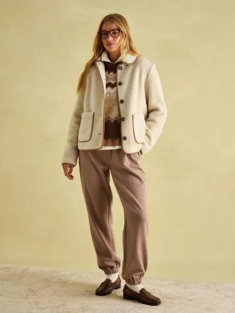 Coats and Jackets Women Joules Cream Button Down Fleece Jacket