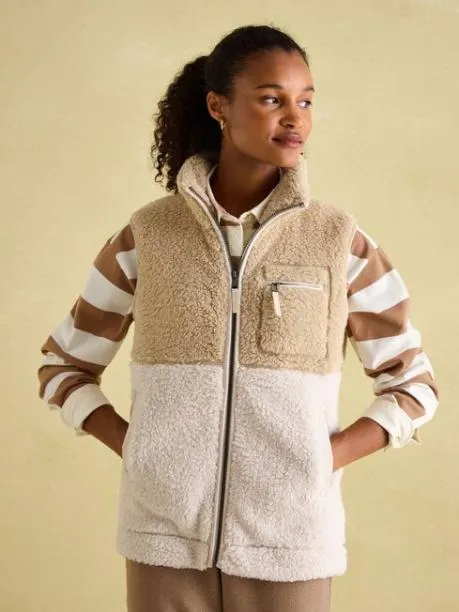 Coats and Jackets Women Joules Cream Fleece Gilet