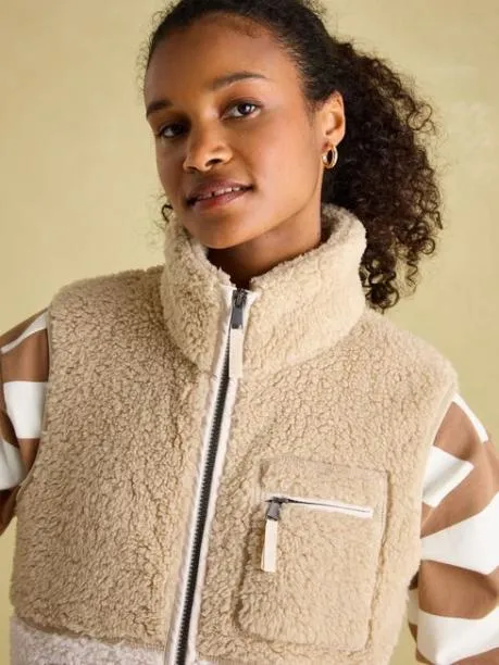 Coats and Jackets Women Joules Cream Fleece Gilet