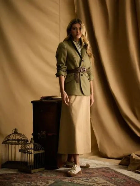 Coats and Jackets Women Joules Khaki Green Tweed Hacking Jacket