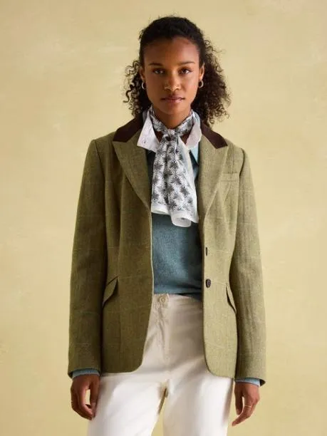Coats and Jackets Women Joules Khaki Green Tweed Hacking Jacket