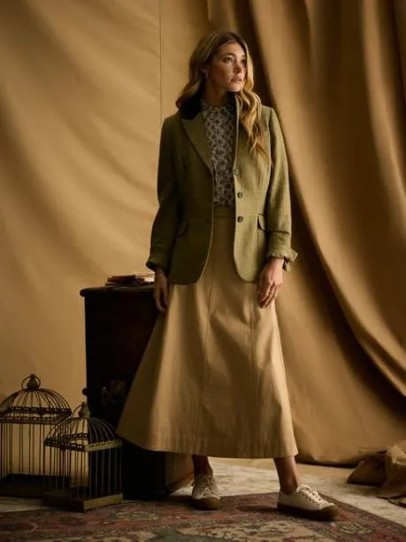 Coats and Jackets Women Joules Khaki Green Tweed Hacking Jacket
