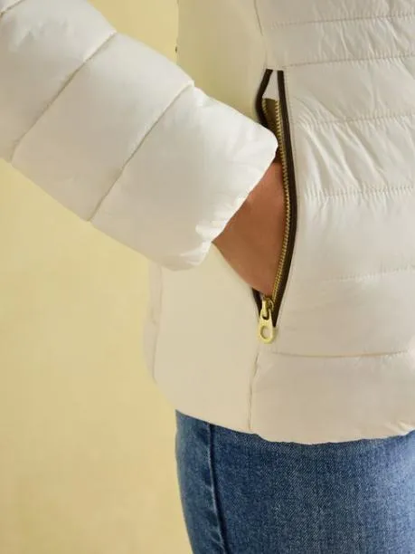 Coats and Jackets Women Joules White Padded Showerproof Jacket With Faux Fur Trim