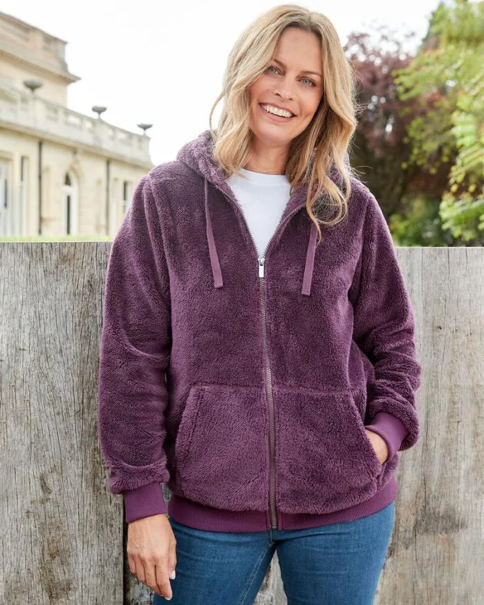 Cotton Traders Coats and Jackets Fleece Hooded ZipThrough Top 8211 WomenMenUnisex