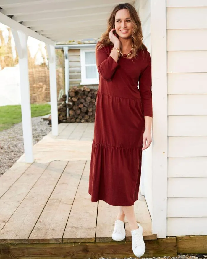 Cotton Traders Dresses OnTrend Jersey Tiered Maxi Dress 8211 Rust 8211 Women