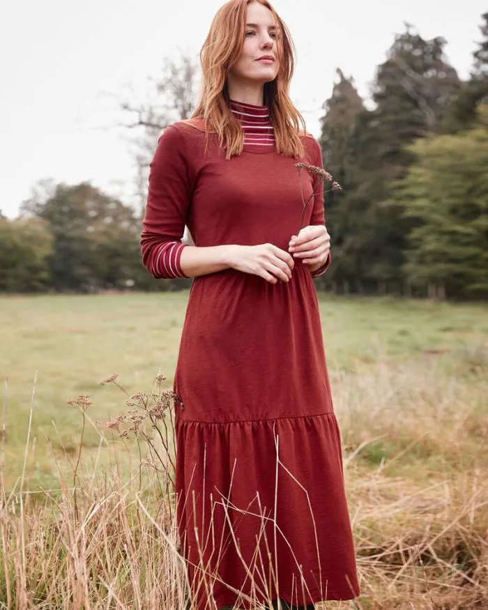 Cotton Traders Dresses OnTrend Jersey Tiered Maxi Dress 8211 Rust 8211 Women